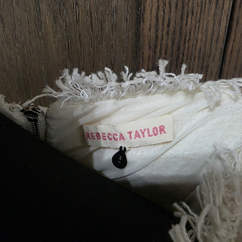 LAST CHANCE Rebecca Taylor Cream Textured V-Neck Fringe Midi Dress - Picture 4 of 5